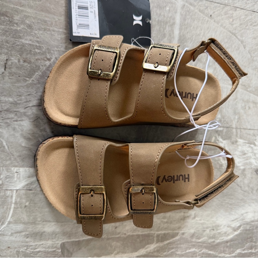Hurley Toddler Sandals Size 8 Tan Double Buckle NWT